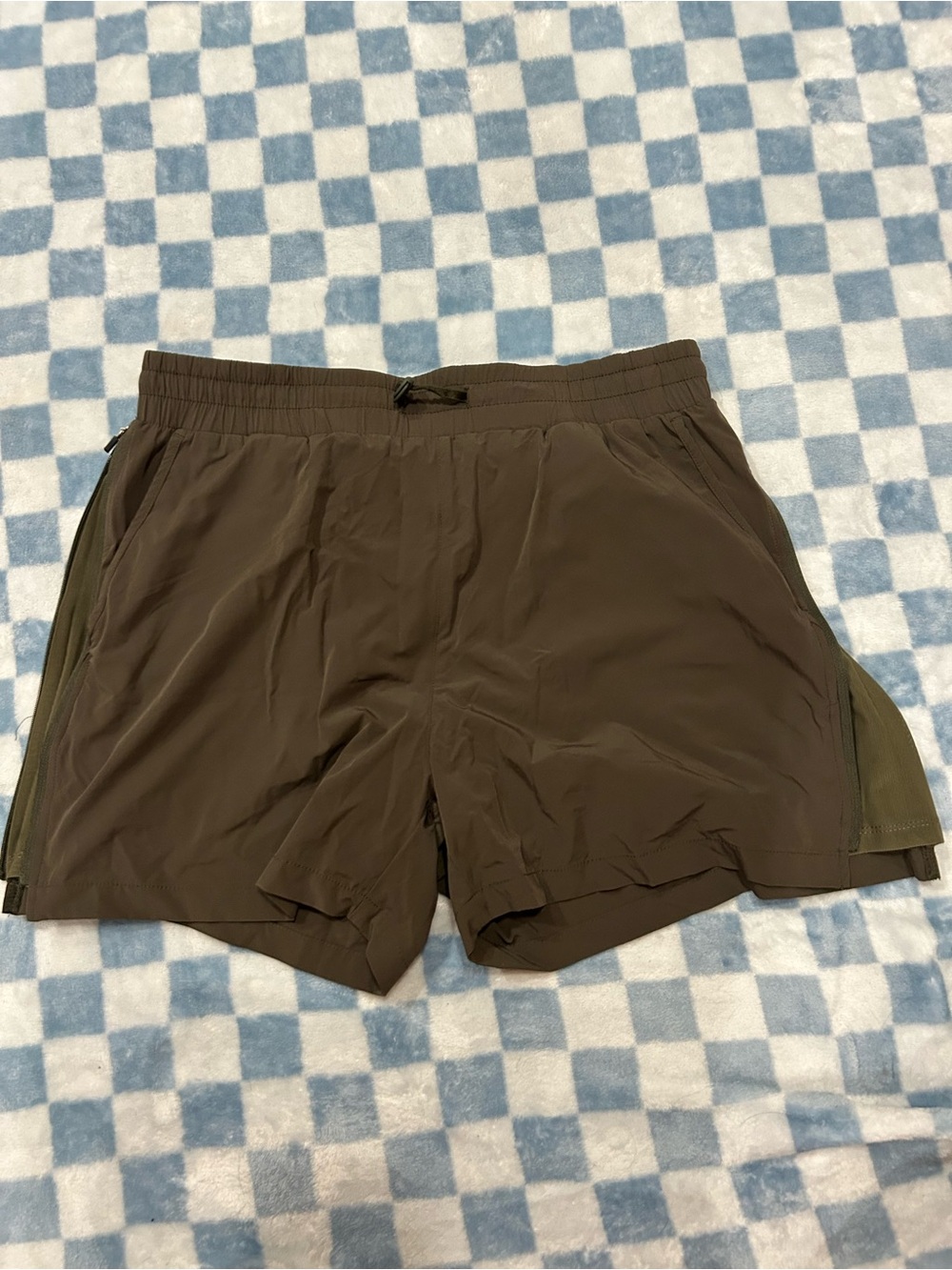 HALARA Brown Athletic Shorts with Olive Side Panels
